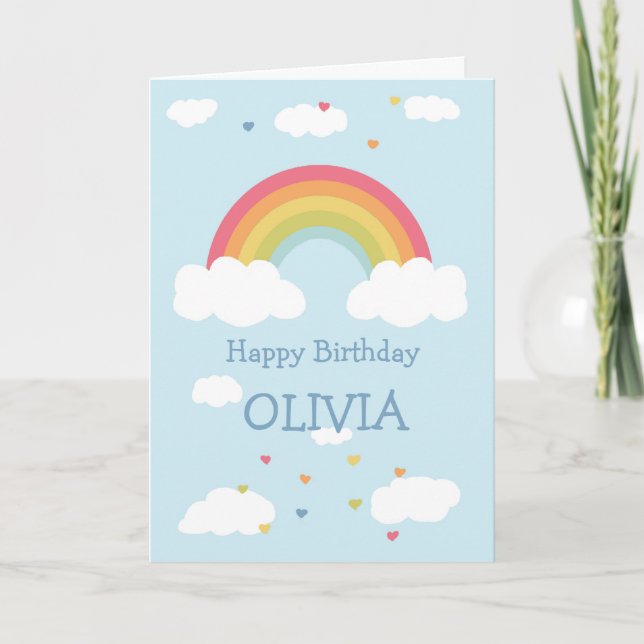 Personalized Rainbow Kids Happy Birthday Flat Card (Front)