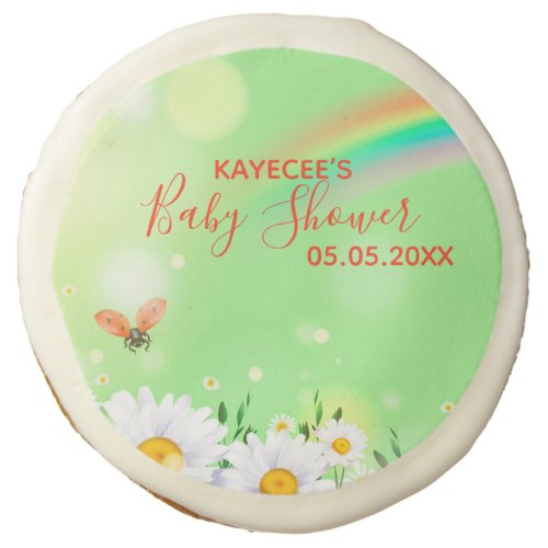 Personalized Rainbow Ladybug Floral Baby Shower Sugar Cookie