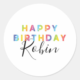 Personalized Rainbow Letters Happy Birthday Classic Round Sticker
