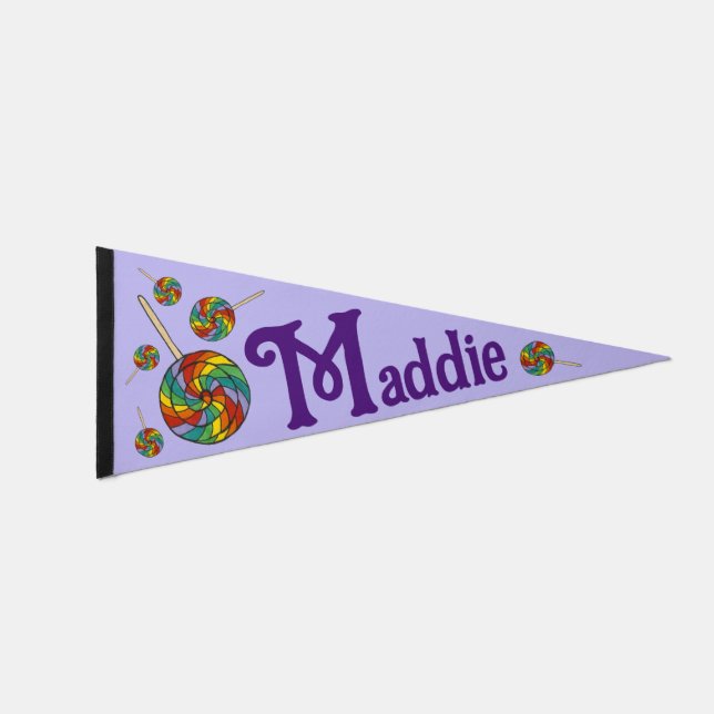 Personalized Rainbow Lollipop Lolly Candy Pennant Flag (Front)