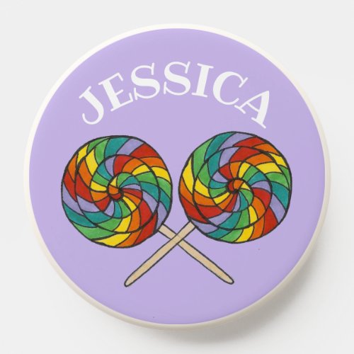 Personalized Rainbow Lollipop Lolly Candy Purple PopSocket