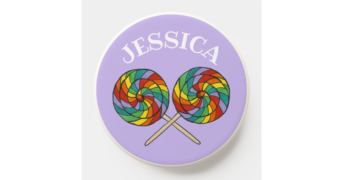 Personalized Rainbow Lollipop Lolly Candy Purple PopSocket | Zazzle