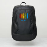 Personalized Rainbow Longboards Skateboards Port Authority® Backpack<br><div class="desc">This backpack features illustrations of longboard style skateboards in red,  orange,  yellow,  green and bright blue with a distressed style for a retro or vintage look with your name below in bright blue lettering. Makes a great gift for longboarders and other skateboarders.</div>