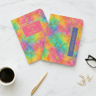Personalized Rainbow Marble Gold Foil Notebook Set