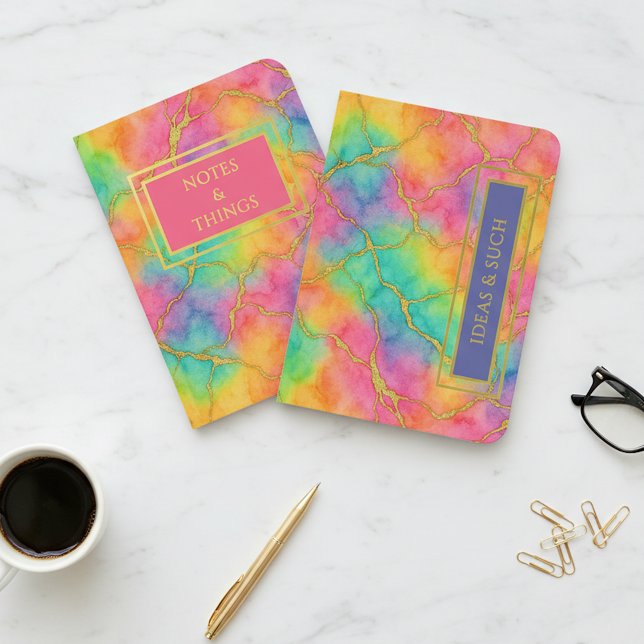 Personalized Rainbow Marble Gold Foil Notebook Set (Creator Uploaded)