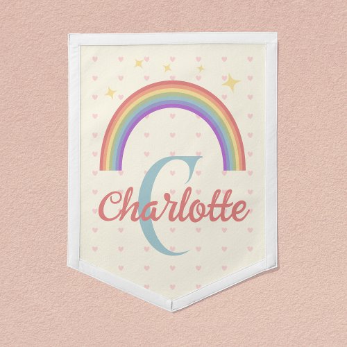 Personalized Rainbow Monogram and Name Nursery Art Pennant