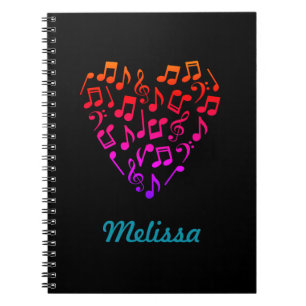 Personalized Rainbow Music Heart Notebook (Medium)