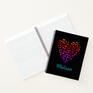 Personalized Rainbow Music Heart Spiral (Large) Notebook