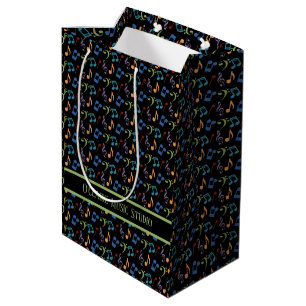 Personalized Rainbow Music Notes (Black) Medium Gift Bag