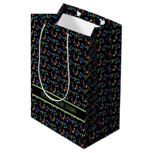 Personalized Rainbow Music Notes Black Medium Gift Bag