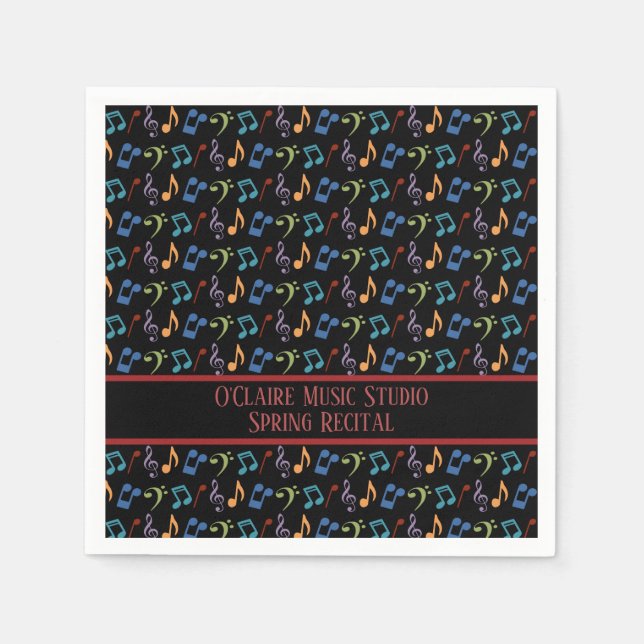 Personalized Rainbow Music Notes (Black) Napkins (Front)