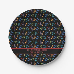 Personalized Rainbow Music Notes (Black) Party Paper Plates