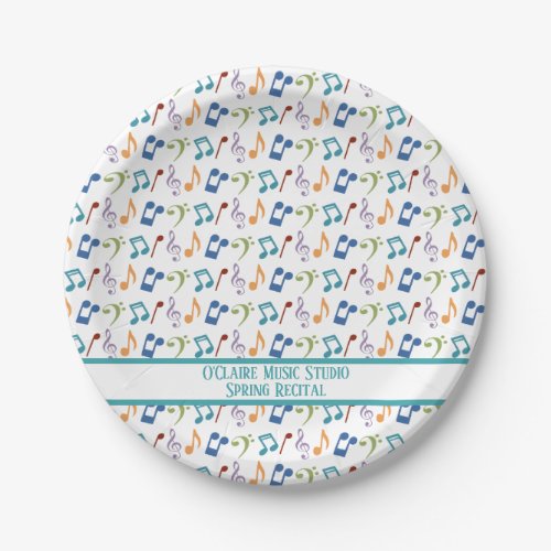 Personalized Rainbow Music Notes White Party Paper Plates