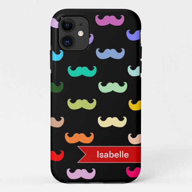 Personalized Rainbow Mustache pattern on black Case-Mate iPhone Case (Back)