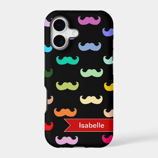 Personalized Rainbow Mustache pattern on black Iphone Case (Back)