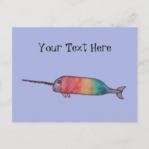 Personalized Rainbow Narwhal Postcard