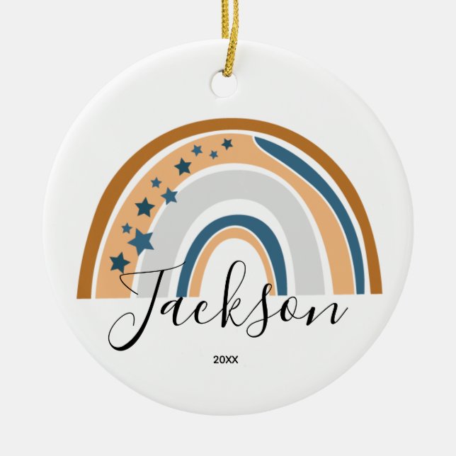 Personalized Rainbow New Baby Gift Ceramic Ornament (Front)