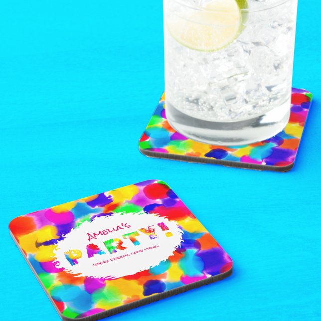 Personalized Rainbow Party  Beverage Coaster (Creator Uploaded)
