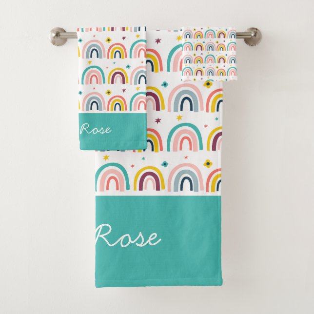 Personalized Rainbow Pattern   Bath Towel Set (Insitu)