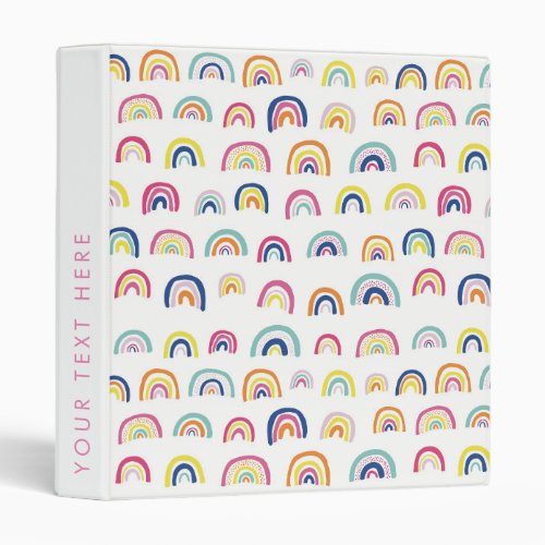 Personalized Rainbow Pattern Cute Kids 3 Ring Binder