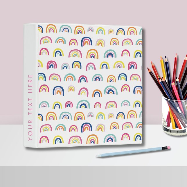 Personalized Rainbow Pattern Cute Kids 3 Ring Binder (Rainbow personalized binder)