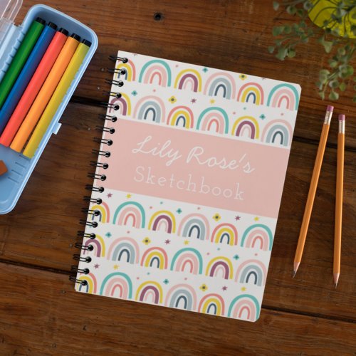 Personalized Rainbow Pattern Sketchbook Notebook