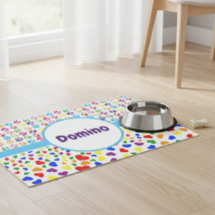 Personalized Rainbow Paw Name Dog Cat Pet Food Mat