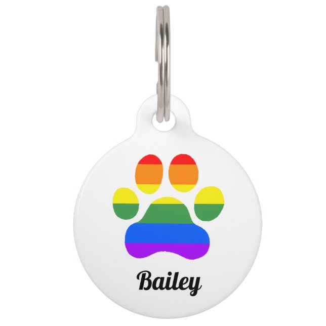 Personalized Rainbow Paw Print Dog ID Tag (Front)