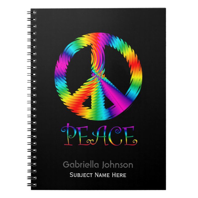 Personalized: Rainbow Peace Sign Notebook (Front)