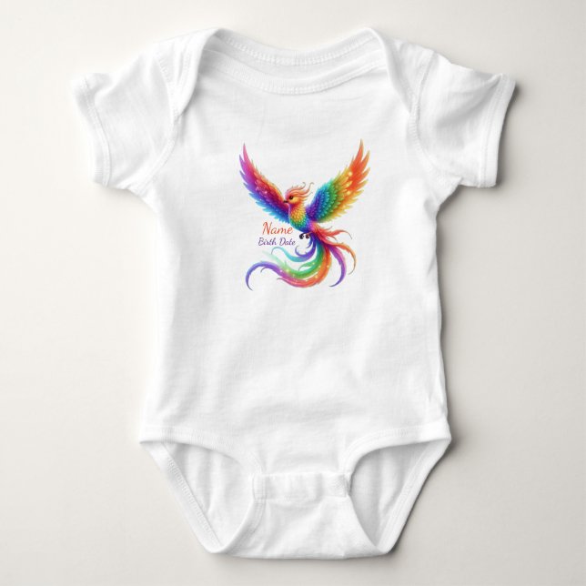 Personalized Rainbow Phoenix Name Birthdate Gift Baby Bodysuit (Front)