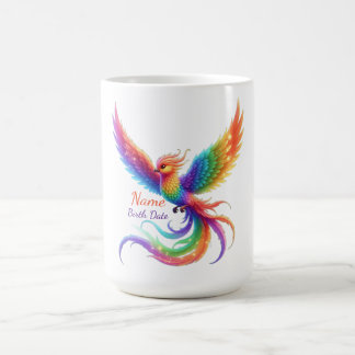 Personalized Rainbow Phoenix Name Birthdate Gift Coffee Mug