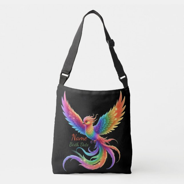 Personalized Rainbow Phoenix Name Birthdate Gift Crossbody Bag (Front)
