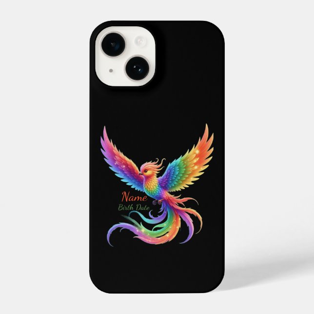 Personalized Rainbow Phoenix Name Birthdate Gift iPhone Case (Back)