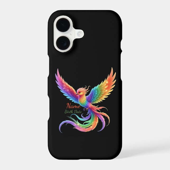 Personalized Rainbow Phoenix Name Birthdate Gift iPhone Case (Back)