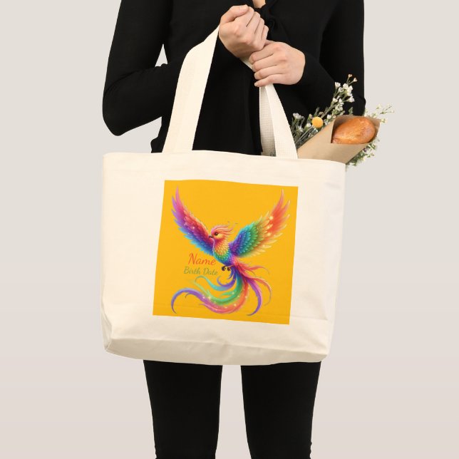 Personalized Rainbow Phoenix Name Birthdate Gift Large Tote Bag (Front (Product))