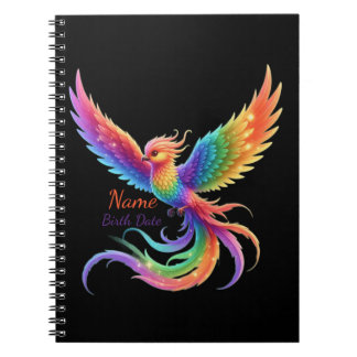 Personalized Rainbow Phoenix Name Birthdate Gift Notebook