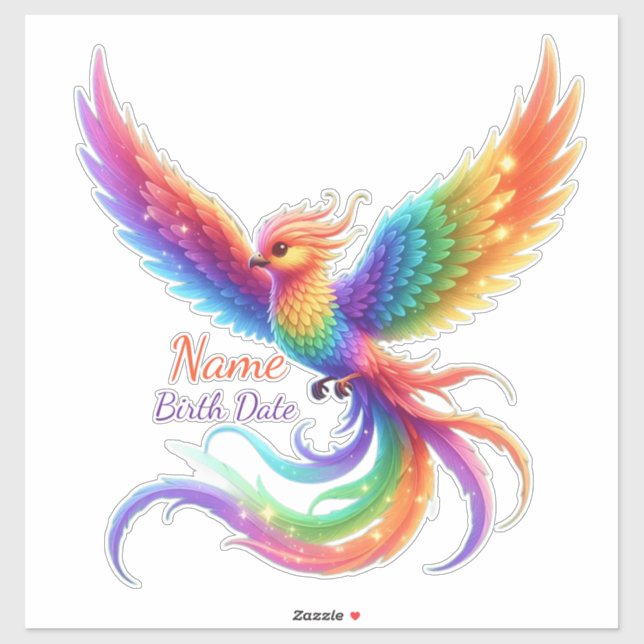Personalized Rainbow Phoenix Name Birthdate Gift Sticker (Sheet)