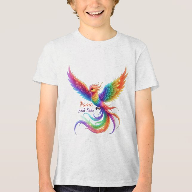 Personalized Rainbow Phoenix Name Birthdate Gift Tri-Blend Shirt (Front)