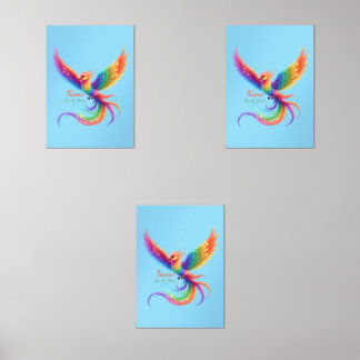 Personalized Rainbow Phoenix Name Birthdate Gift Wall Art Sets