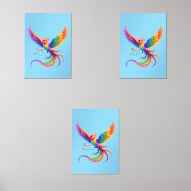 Personalized Rainbow Phoenix Name Birthdate Gift Wall Art Sets (Front)
