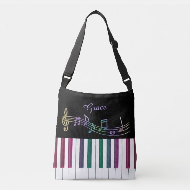 Personalized Rainbow Piano Music Tote Bag (Front)