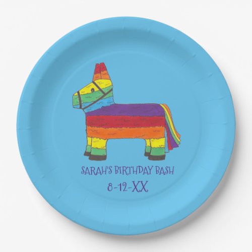 Personalized Rainbow Piata Donkey Birthday Party Paper Plates