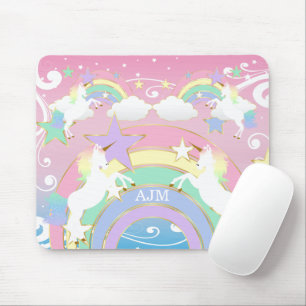 Personalized Rainbow Pink Unicorn Mouse Pad