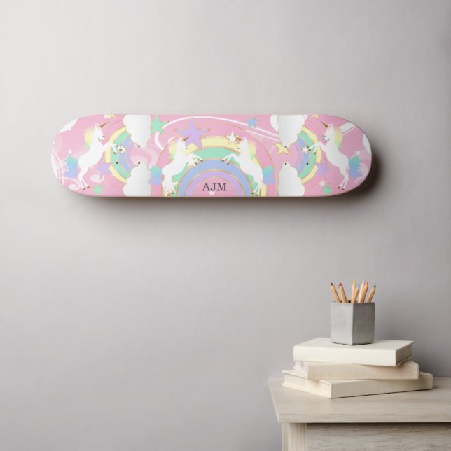 Personalized Rainbow Pink Unicorn Skateboard (Wall Art (Horz))