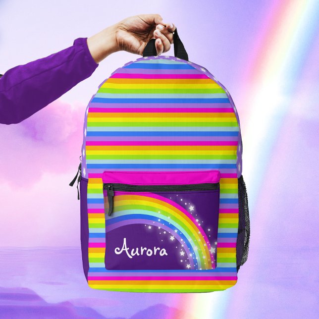 Personalized rainbow purple pink kids school  printed backpack (Creator Uploaded)