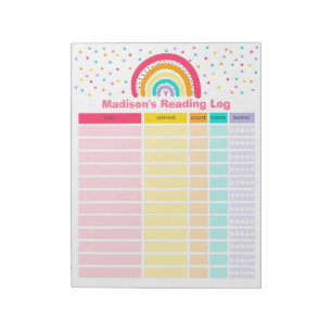 Personalized Rainbow Reading Log Homeschool Log Notepad