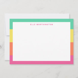 Personalized Rainbow Sherbet Color Block Stripe Thank You Card