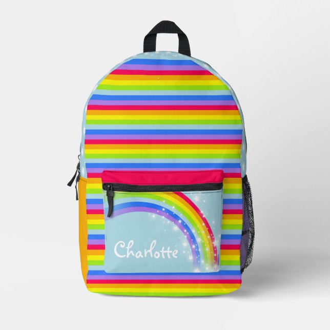 Personalized rainbow sky blue kids school  printed backpack (Front)