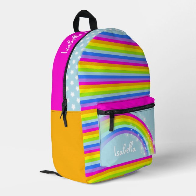 Personalized rainbow sky blue pink kids school  printed backpack (Back Corner Left)