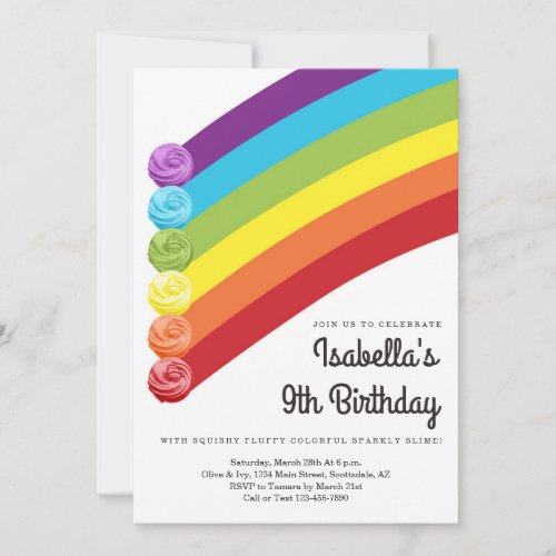 Personalized Rainbow Slime Themed Birthday Party Invitation
